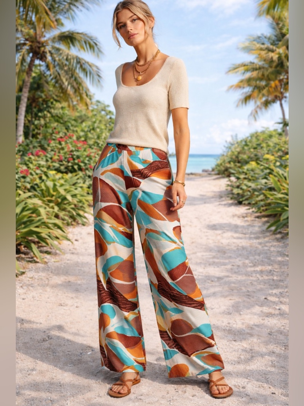 Sofia Richie Bar III Tropical Print wide leg pants - Picture 2 of 11
